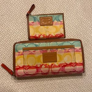 Coach Multi-Color Rainbow Coin‎ Purse And Wallet Set Hampton Watercolor
